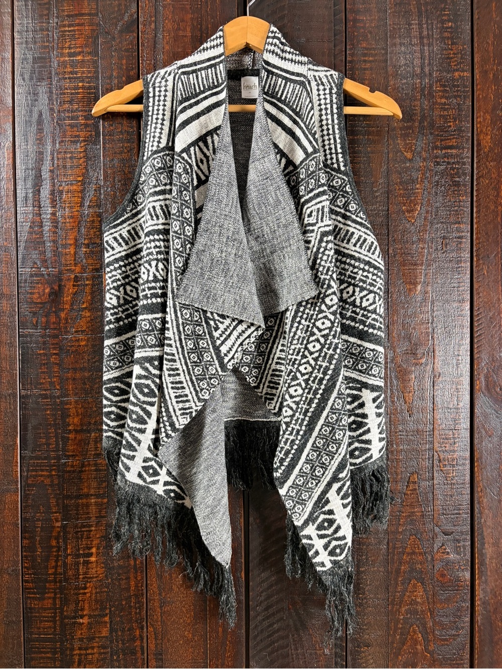 INC Geometric Open-Front Fringe Sweater Vest Medium